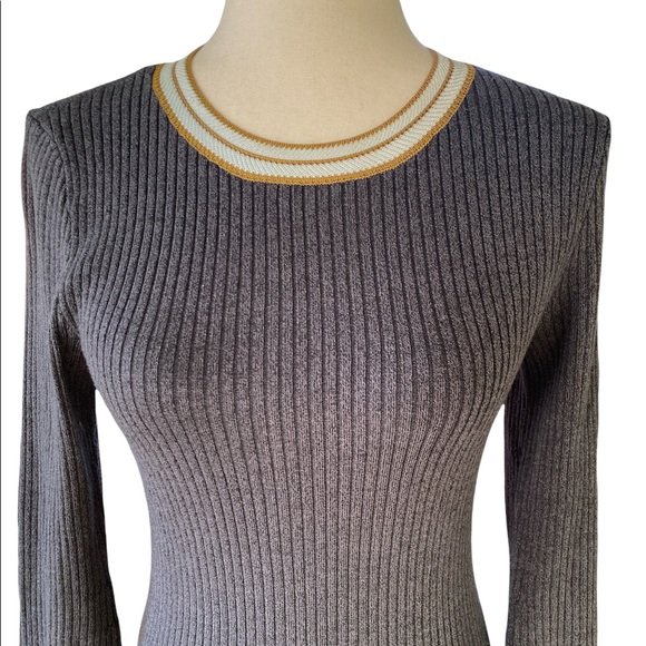 Leo & Sage Gray Yellow Ribbed Long Sleeve Top - S - Picture 2 of 11